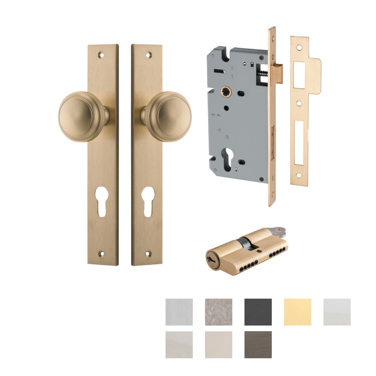 Iver Paddington Door Knob on Rectangular Backplate Entrance Kit Key/Key