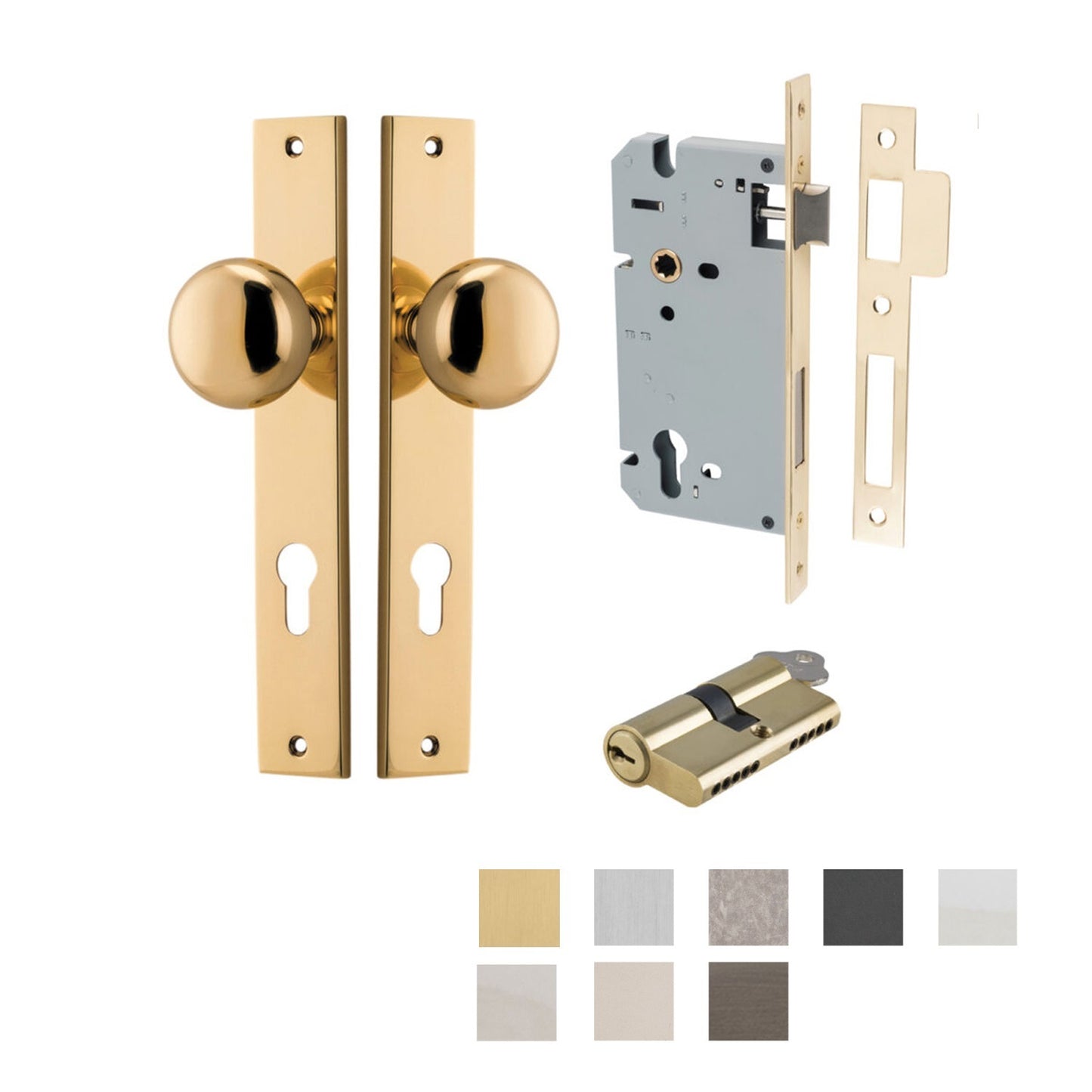 Iver Cambridge Door Knob on Rectangular Backplate Entrance Kit Key/Key