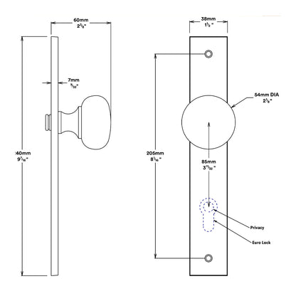 Iver Cambridge Door Knob on Rectangular Backplate Entrance Kit Key/Key