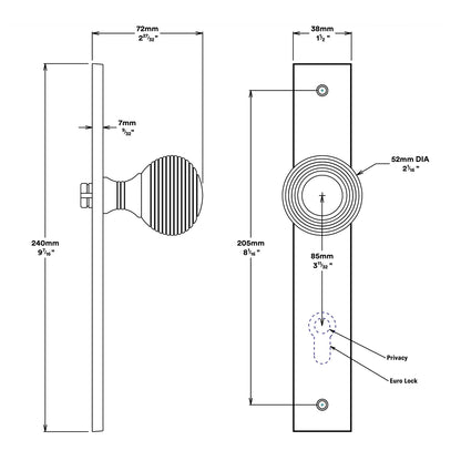 Iver Guildford Door Knob on Rectangular Backplate Entrance Kit Key/Key
