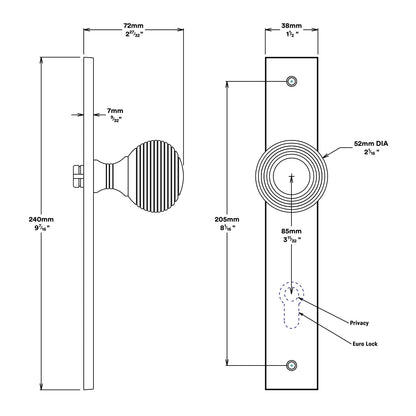 Iver Guildford Door Knob on Rectangular Backplate Entrance Kit Key/Thumb