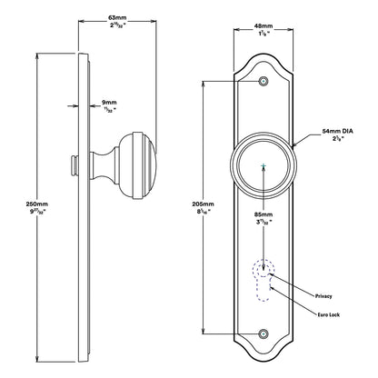 Iver Paddington Door Knob on Shouldered Backplate Entrance Kit Key/Thumb
