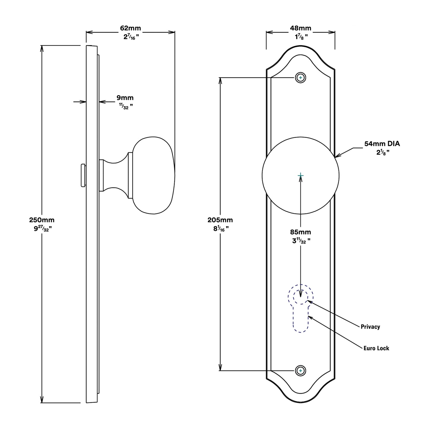 Iver Cambridge Door Knob on Shouldered Backplate Entrance Kit Key/Key