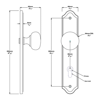 Iver Cambridge Door Knob on Shouldered Backplate Entrance Kit Key/Key