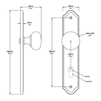 Iver Cambridge Door Knob on Shouldered Backplate Entrance Kit Key/Thumb