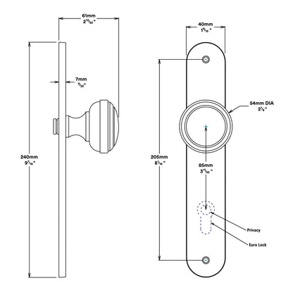Iver Paddington Door Knob on Oval Backplate Entrance Kit Key/Key - Available in Various Finishes