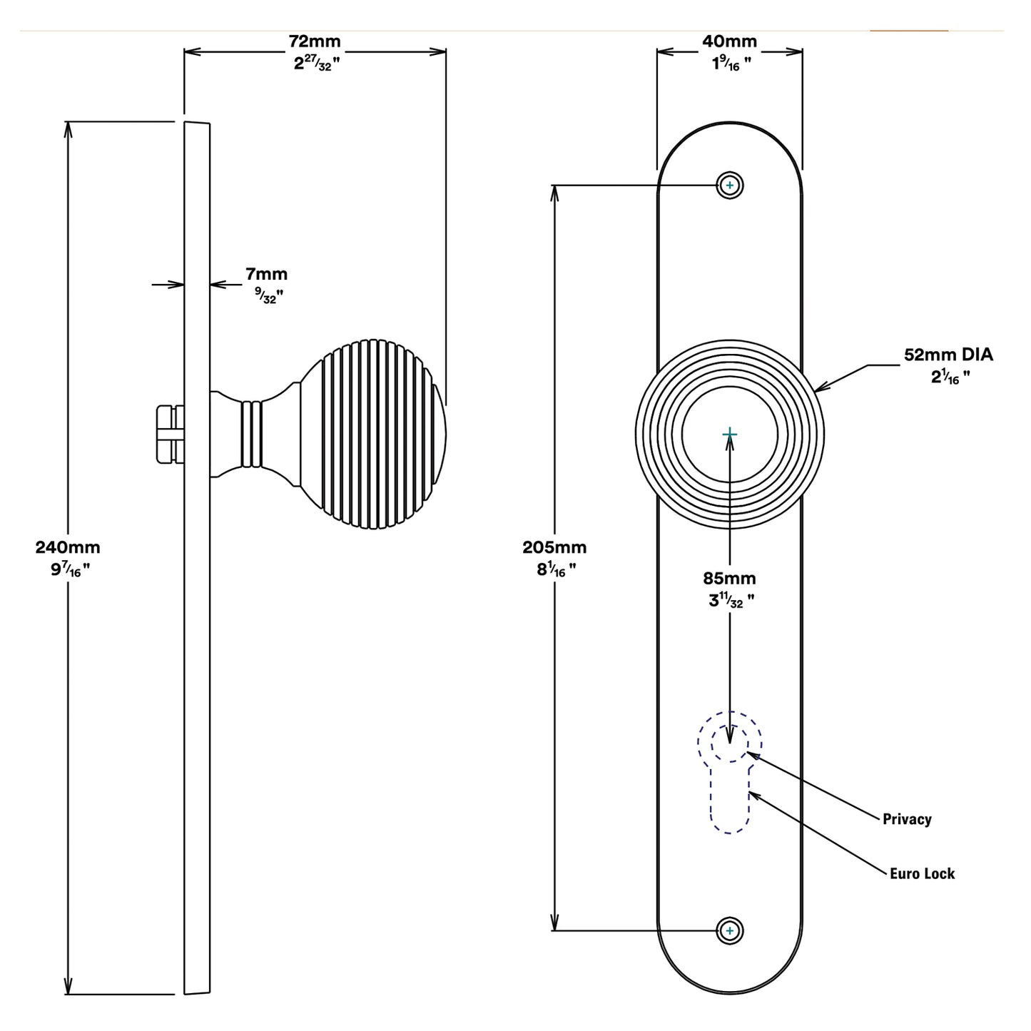 Iver Guildford Door Knob on Oval Backplate Entrance Kit Key/Key - Available in Various Finishes