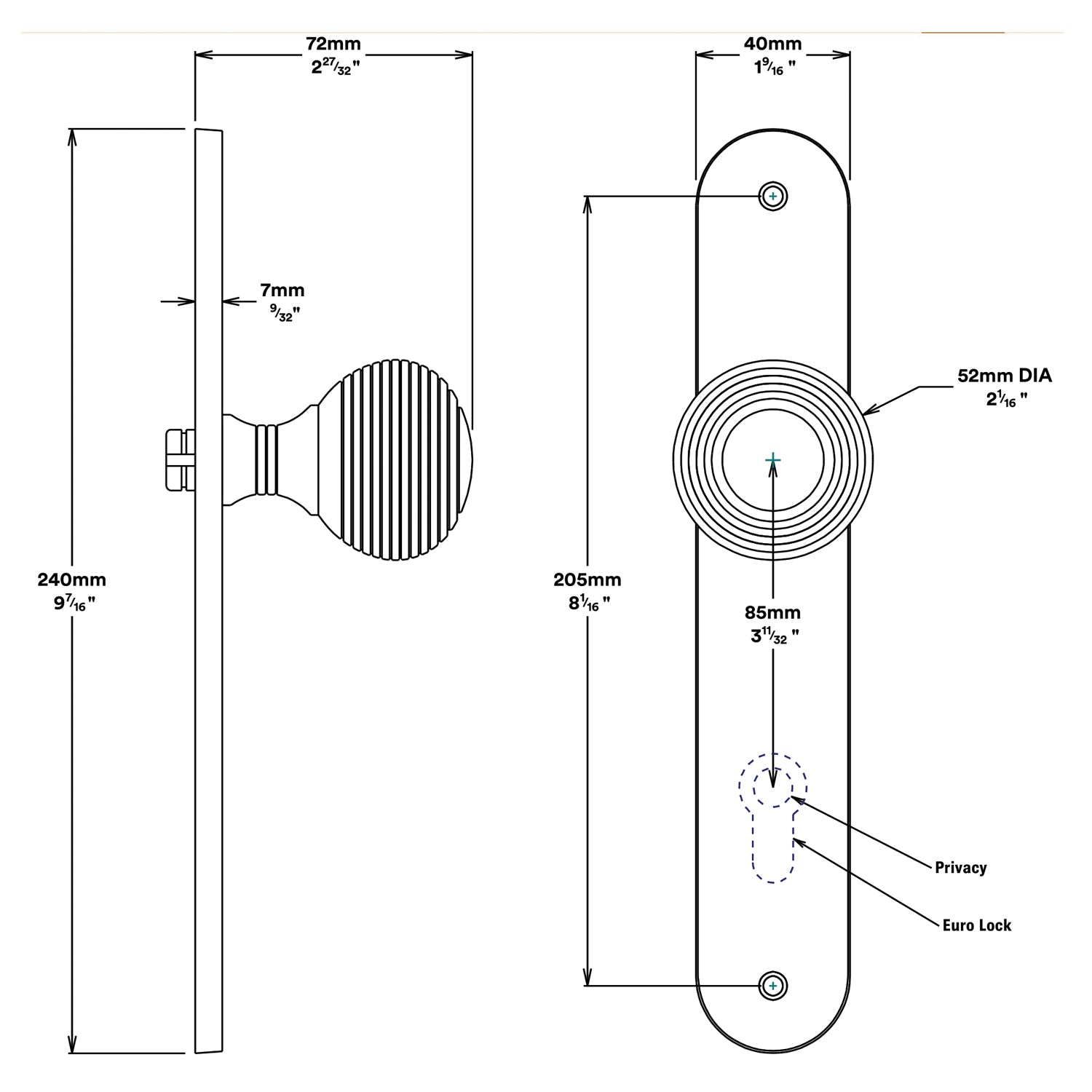 Iver Guildford Door Knob on Oval Backplate Entrance Kit Key/Key - Available in Various Finishes