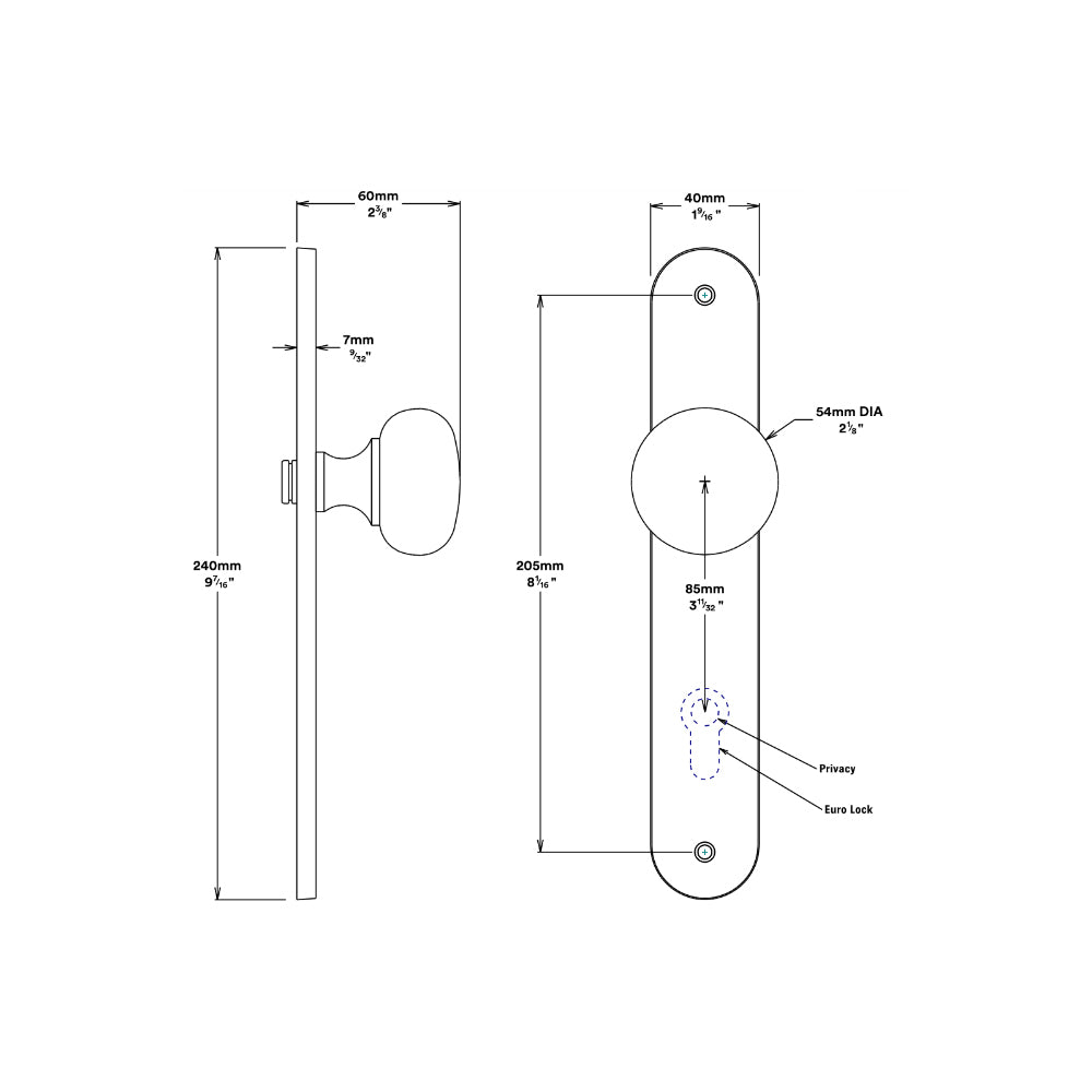 Iver Cambridge Door Knob on Oval Backplate Privacy Kit with Turn - Available in Various Finishes