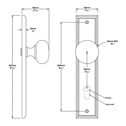 Iver Cambridge Door Knob on Stepped Backplate Entrance Kit Key/Key - Available in Various Finishes