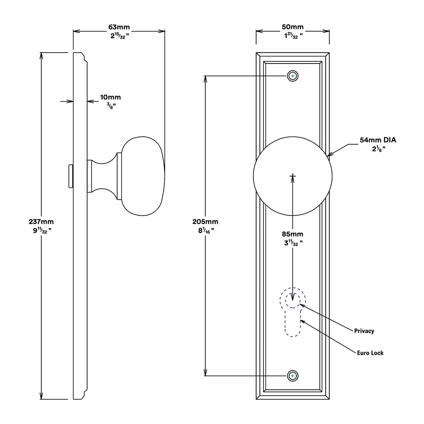 Iver Cambridge Door Knob on Stepped Backplate Entrance Kit Key/Thumb - Available in Various Finishes