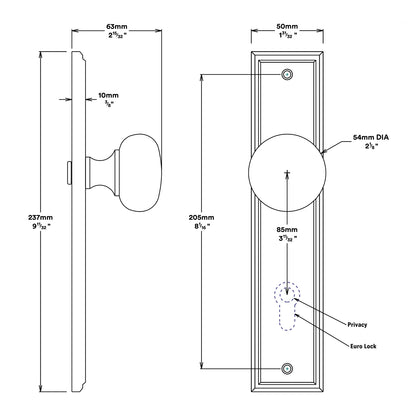 Iver Cambridge Door Knob on Stepped Backplate Entrance Kit Key/Thumb - Available in Various Finishes