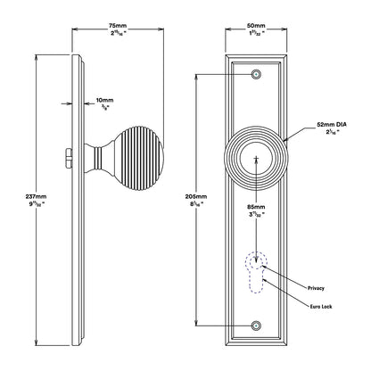 Iver Guildford Door Knob on Stepped Backplate Entrance Kit Key/Key - Available in Various Finishes