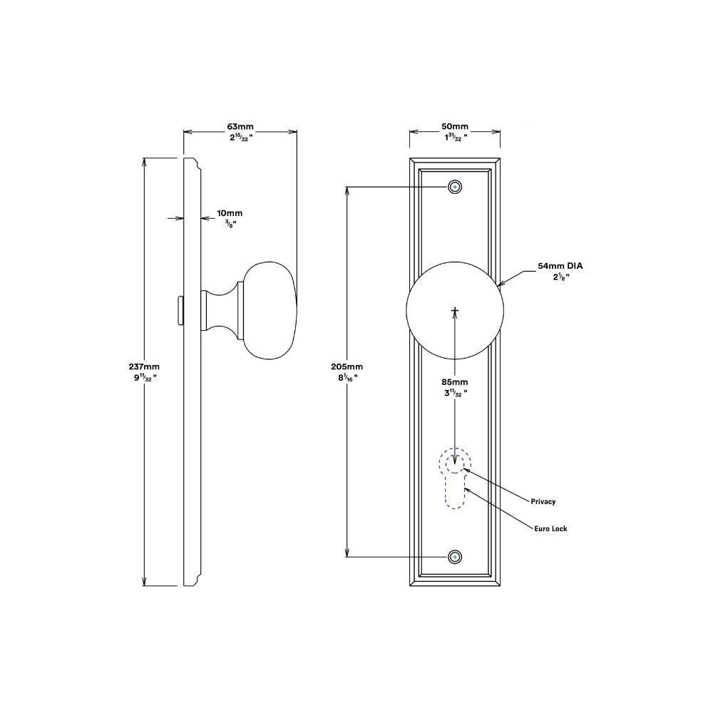 Iver Cambridge Door Knob on Stepped Backplate Privacy Kit with Turn - Available in Various Finishes
