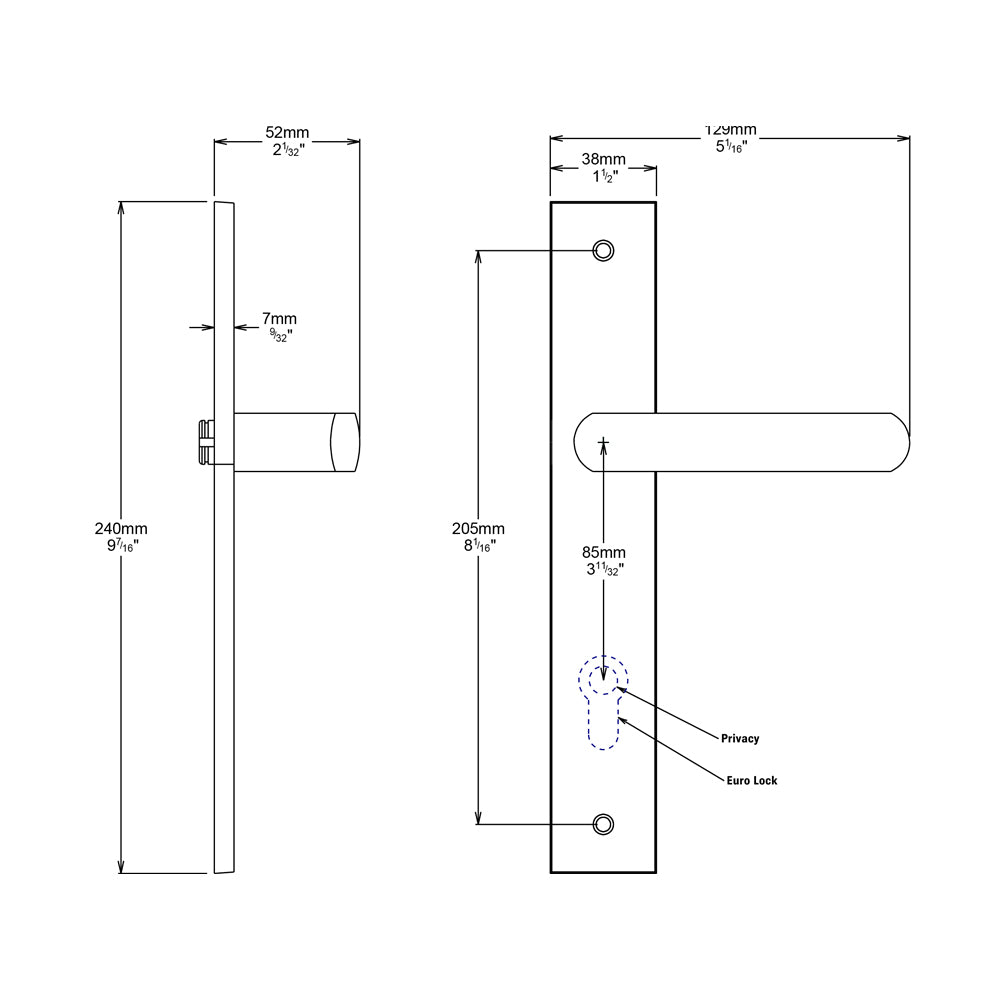 Iver Osaka Door Lever Handle on Rectangular Backplate Entrance Key/Key