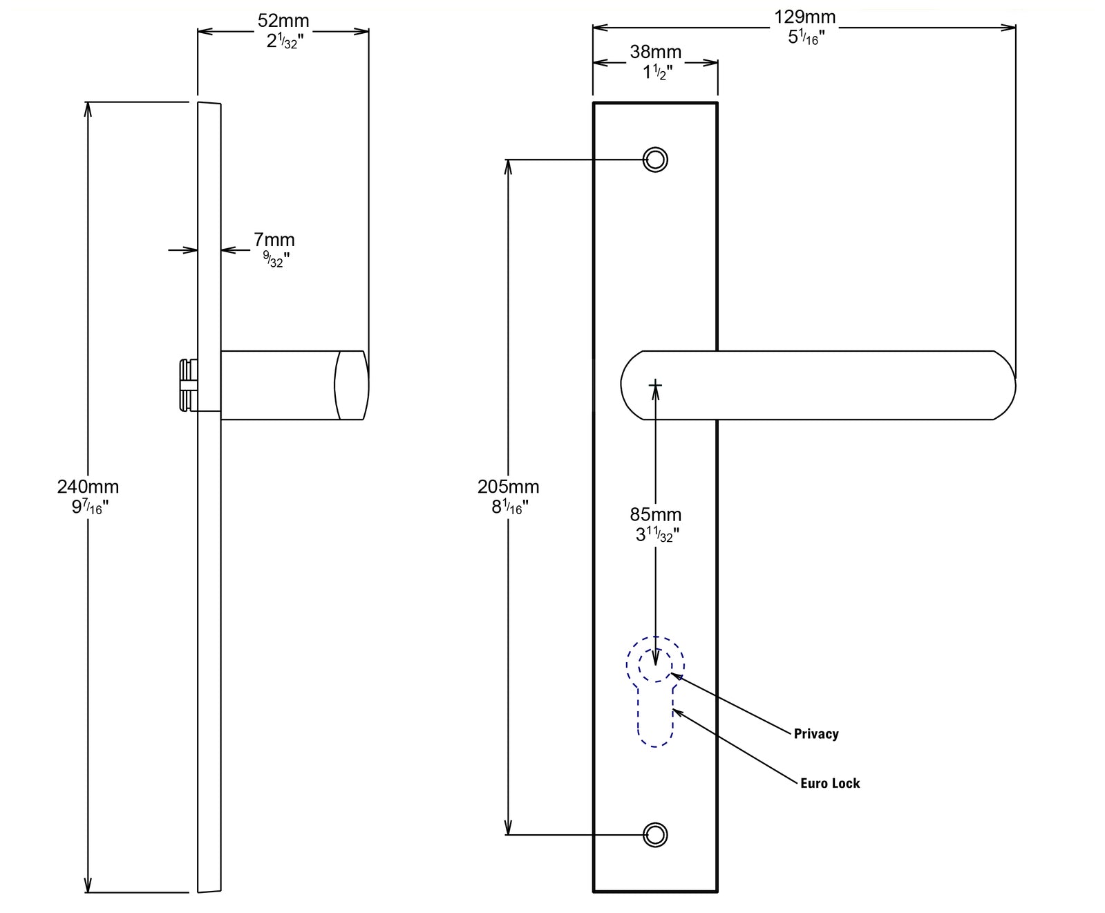 Iver Osaka Door Lever Handle on Rectangular Backplate Passage Kit - Available in Various Finishes