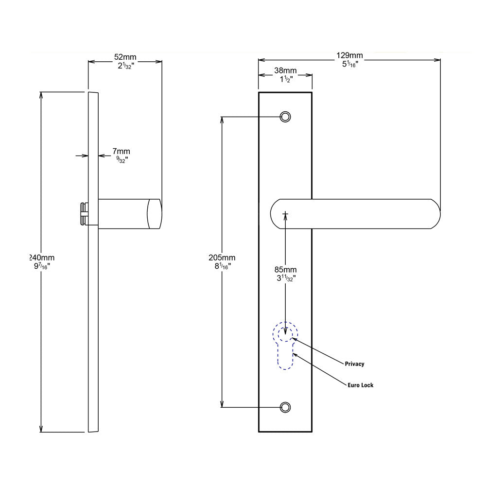Iver Osaka Door Lever on Rectangular Backplate Privacy Kit with Turn - Available in Various Finishes