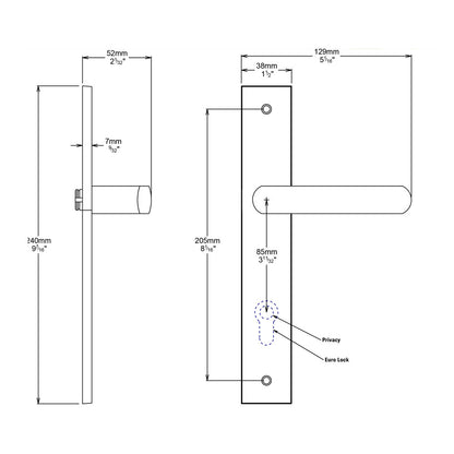 Iver Osaka Door Lever on Rectangular Backplate Privacy Kit with Turn - Available in Various Finishes