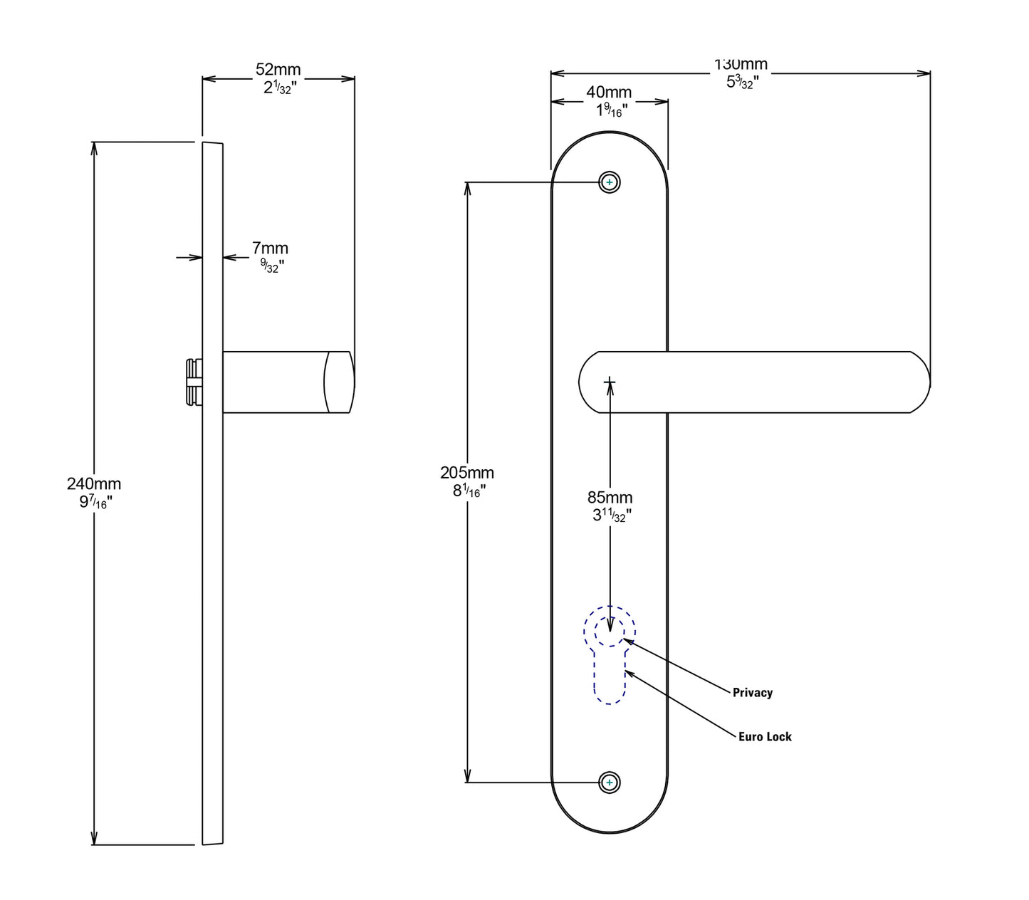 Iver Osaka Door Lever Handle on Oval Backplate Entrance Kit Key/Thumb
