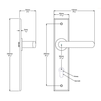 Iver Osaka Door Lever Handle on Chamfered Backplate Passage Kit - Available in Various Finishes