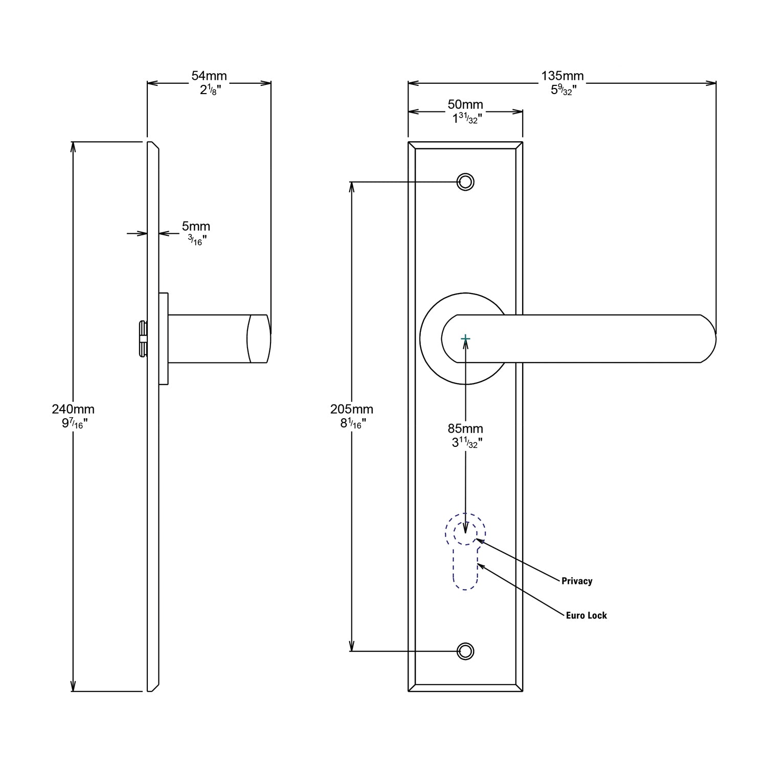Iver Osaka Door Lever Handle on Chamfered Backplate Privacy Kit - Available in Various Finishes