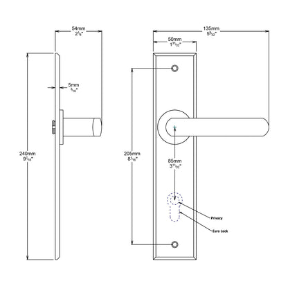 Iver Osaka Door Lever Handle on Chamfered Backplate Privacy Kit - Available in Various Finishes