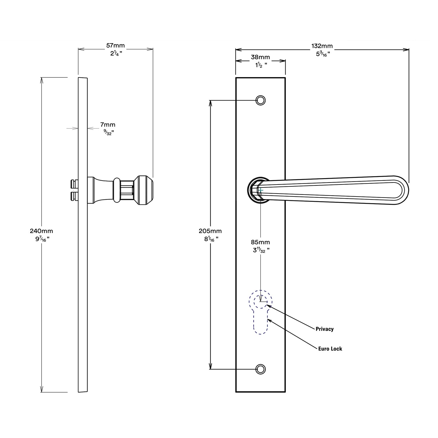 Iver Copenhagen Door Lever Handle on Rectangular Backplate Passage Kit