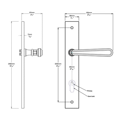 Iver Copenhagen Door Lever Handle on Rectangular Backplate Passage Kit