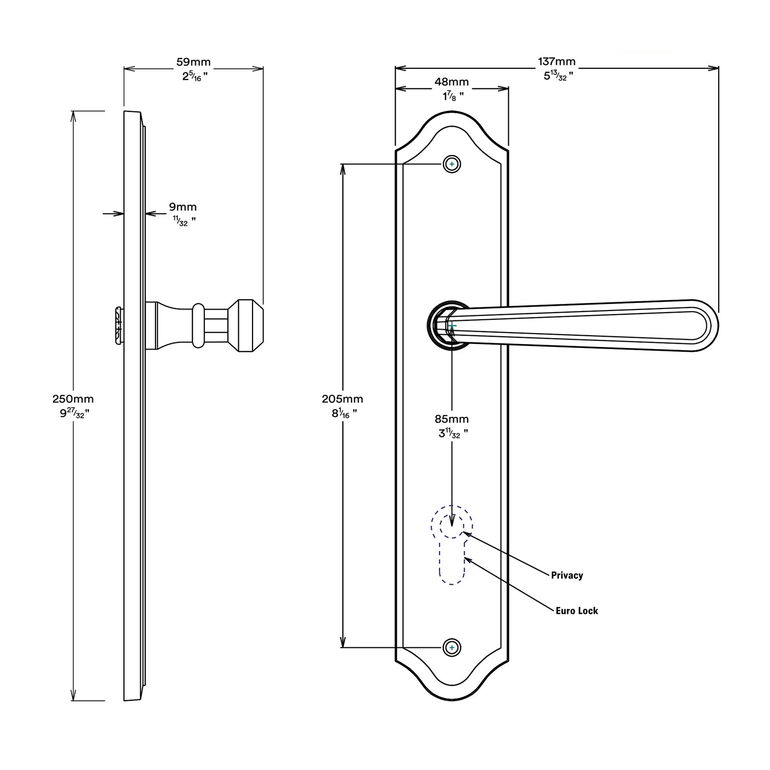 Iver Copenhagen Door Lever Handle on Shouldered Backplate Passage Kit