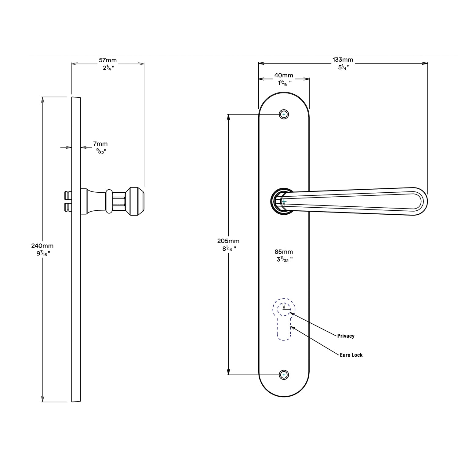 Iver Copenhagen Door Lever Handle on Oval Backplate Passage Kit - Available in Various Finishes
