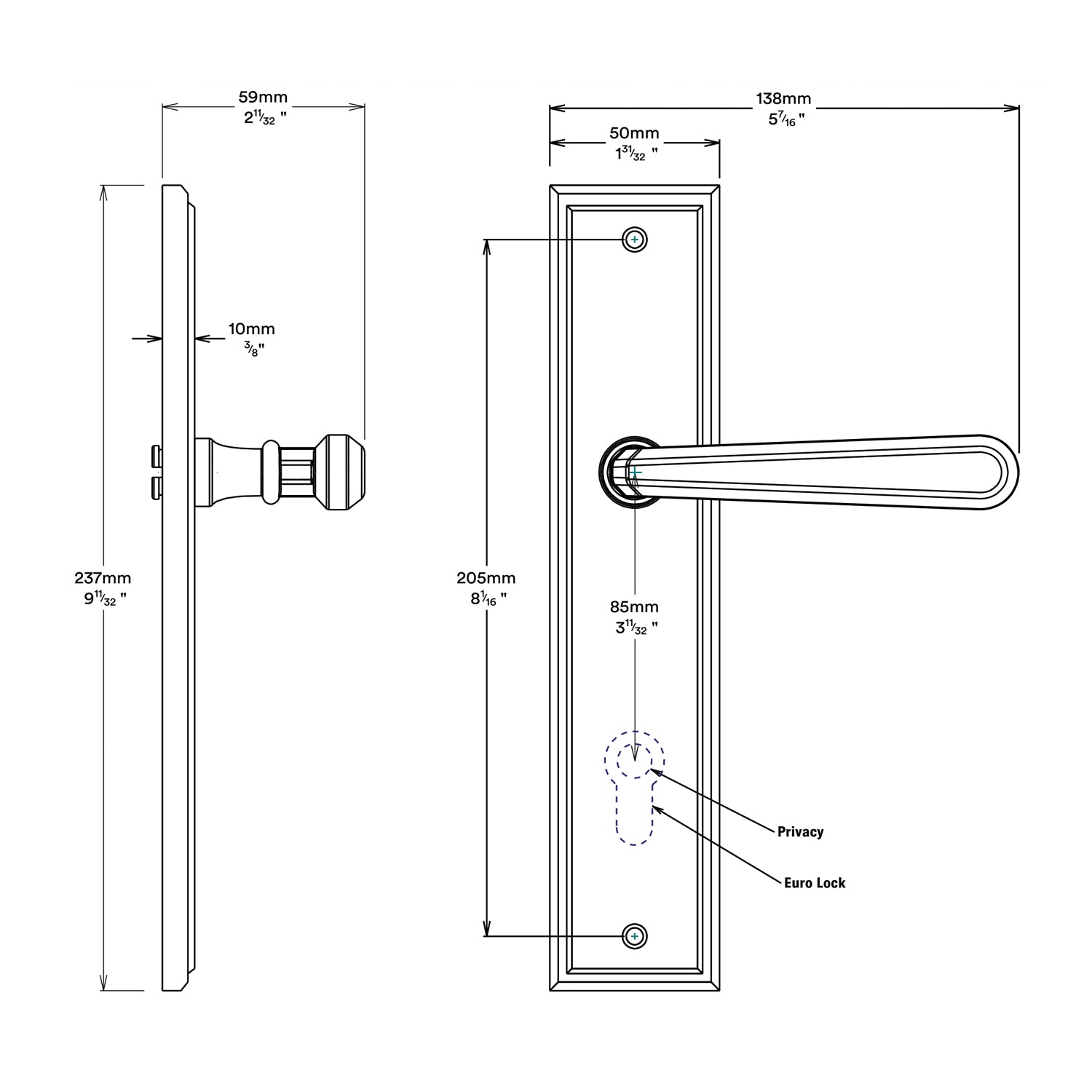 Iver Copenhagen Door Lever Handle on Stepped Backplate Passage Kit - Available in Various Finishes