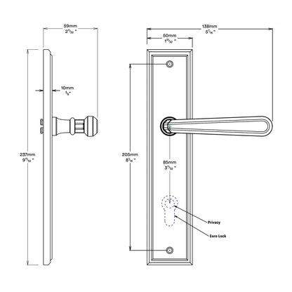 Iver Copenhagen Door Lever Handle on Stepped Backplate Passage Kit - Available in Various Finishes
