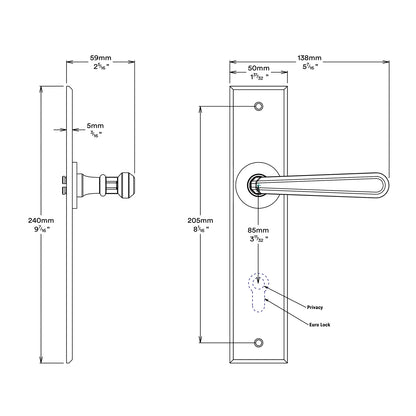 Iver Copenhagen Door Lever Handle on Chamfered Backplate Passage Kit - Available in Various Finishes