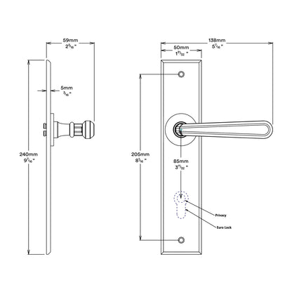 Iver Copenhagen Door Lever Handle on Chamfered Backplate Privacy Kit - Available in Various Finishes