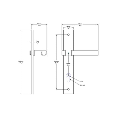 Iver Helsinki Door Lever on Rectangular Backplate Privacy Kit with Turn