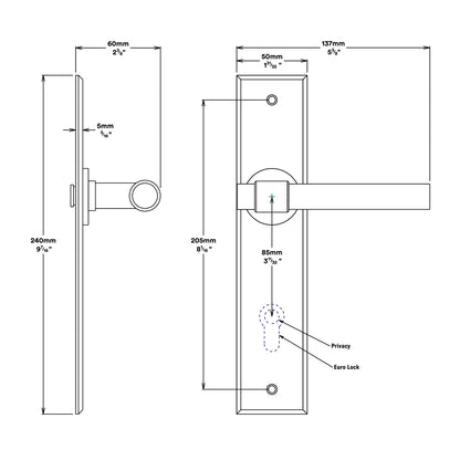 Iver Helsinki Door Lever Handle on Chamfered Backplate Passage Kit - Available in Various Finishes