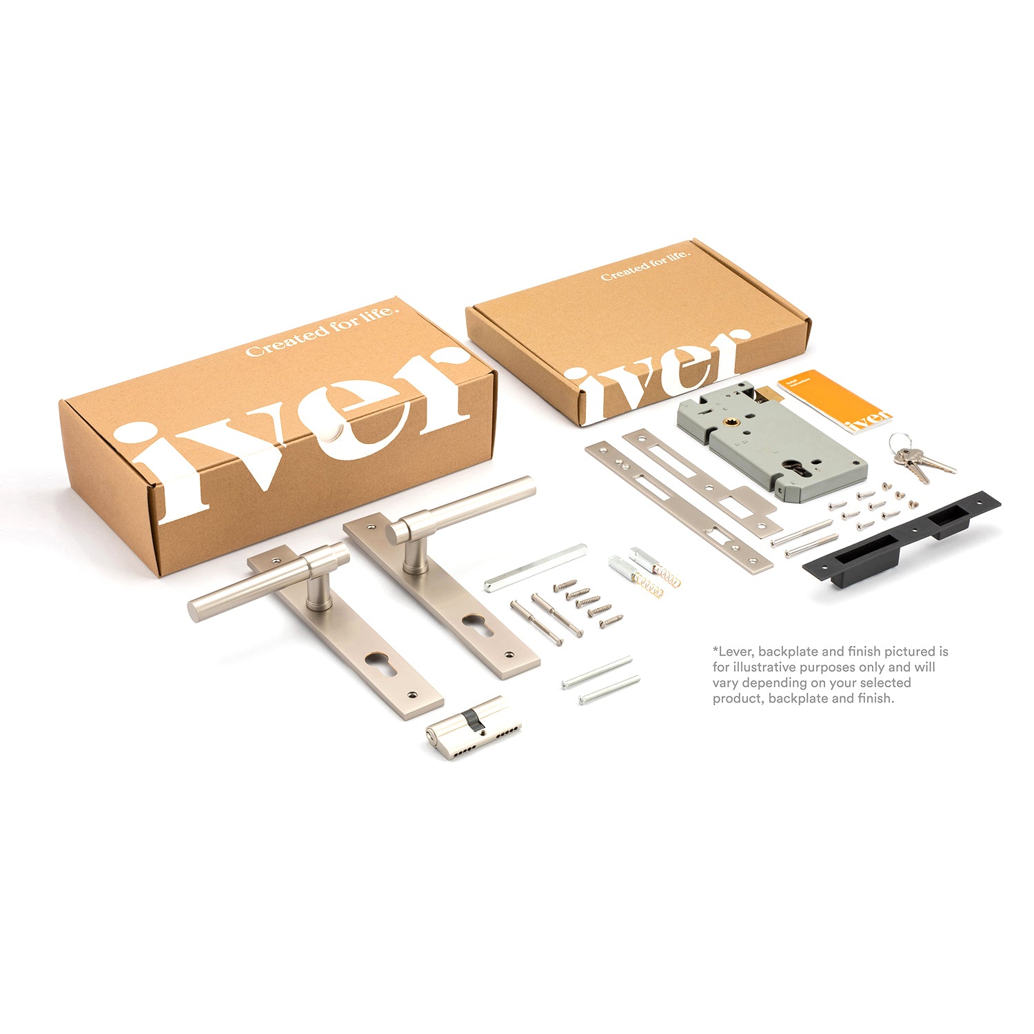 Iver Stirling Door Lever Handle on Rectangular Backplate Entrance Kit Key/Key
