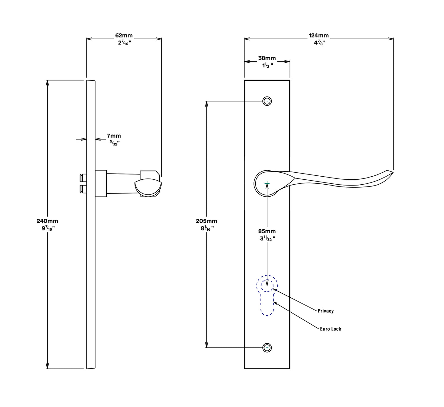 Iver Stirling Door Lever Handle on Rectangular Backplate Entrance Kit Key/Thumb