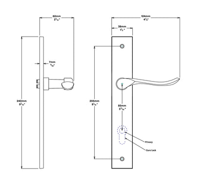 Iver Stirling Door Lever Handle on Rectangular Backplate Entrance Kit Key/Thumb
