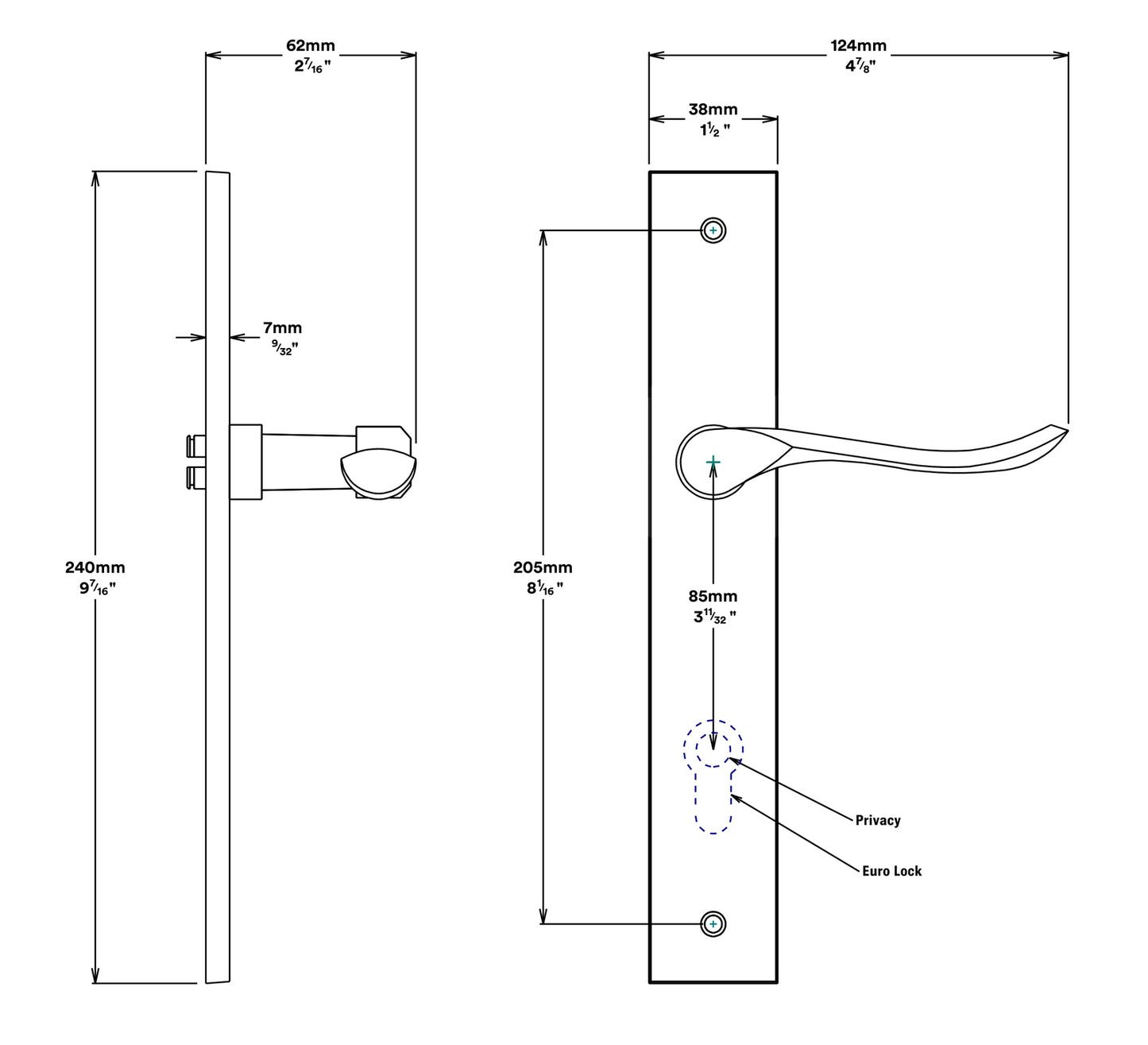 Iver Stirling Door Lever Handle on Rectangular Backplate Passage Kit - Available in Various Finishes