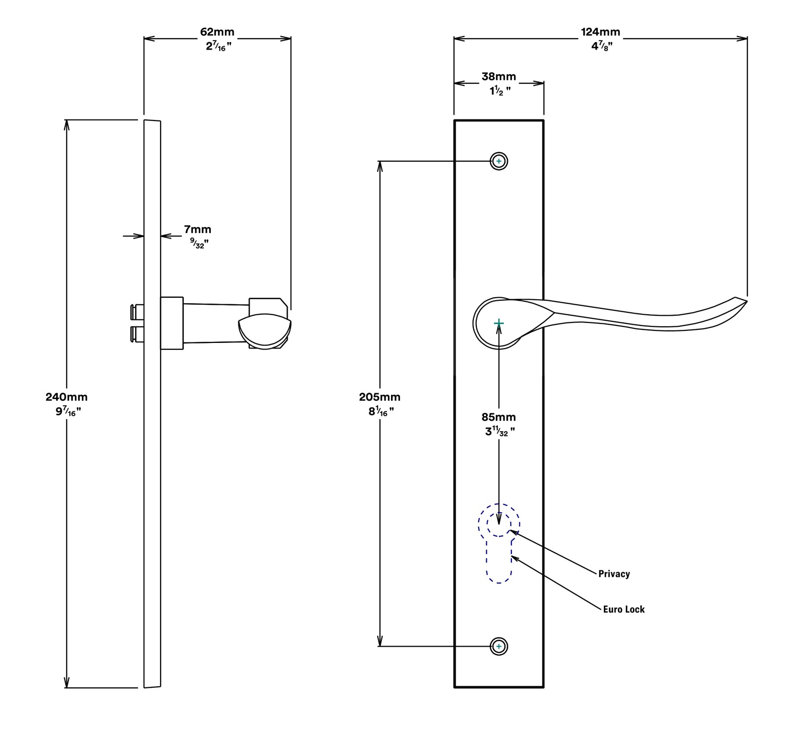 Iver Stirling Door Lever Handle on Rectangular Backplate Passage Kit - Available in Various Finishes