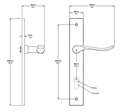 Iver Stirling Door Lever Handle on Rectangular Backplate Passage Kit - Available in Various Finishes