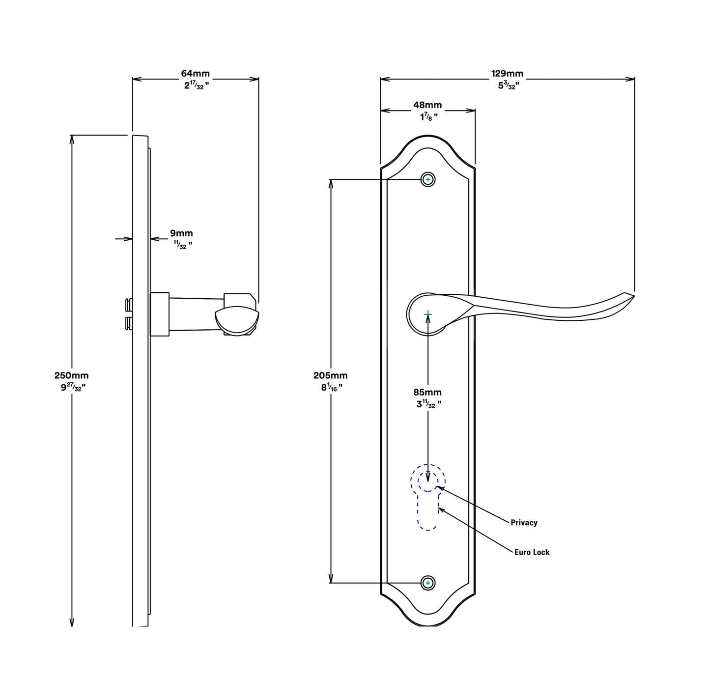 Iver Stirling Door Lever Handle on Shouldered Backplate Entrance Kit Key/Key