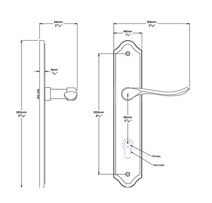 Iver Stirling Door Lever Handle on Shouldered Backplate Entrance Kit Key/Key