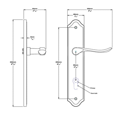 Iver Stirling Door Lever Handle on Shouldered Backplate Entrance Kit Key/Thumb