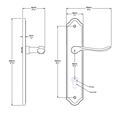 Iver Stirling Door Lever Handle on Shouldered Backplate Passage Kit - Available in Various Finishes
