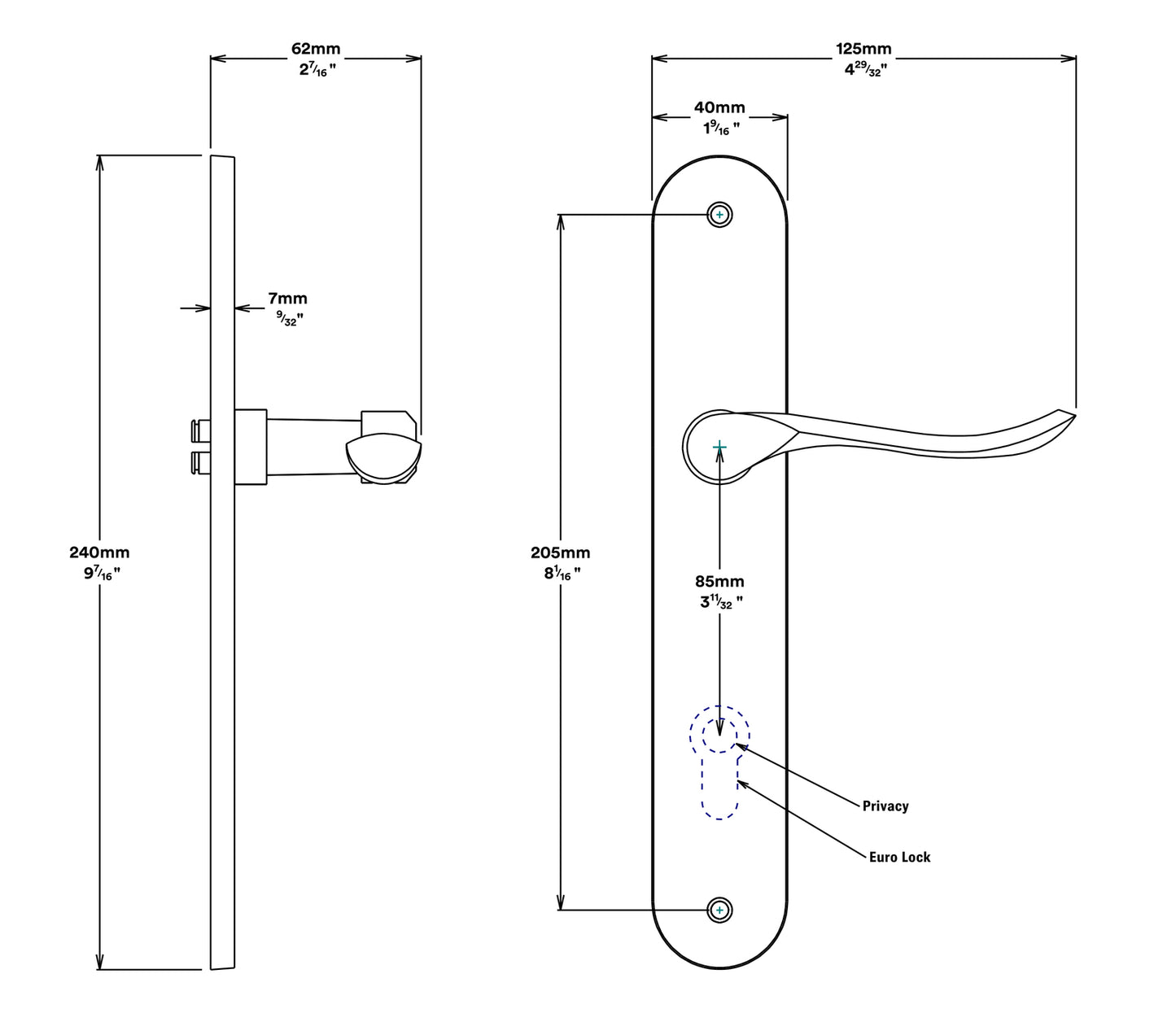 Iver Stirling Door Lever Handle on Oval Backplate Entrance Kit Key/Key