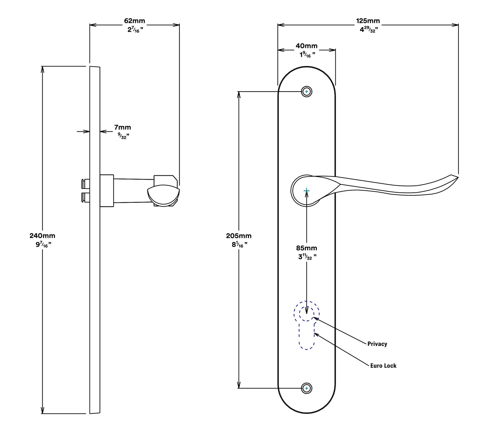 Iver Stirling Door Lever Handle on Oval Backplate Entrance Kit Key/Key