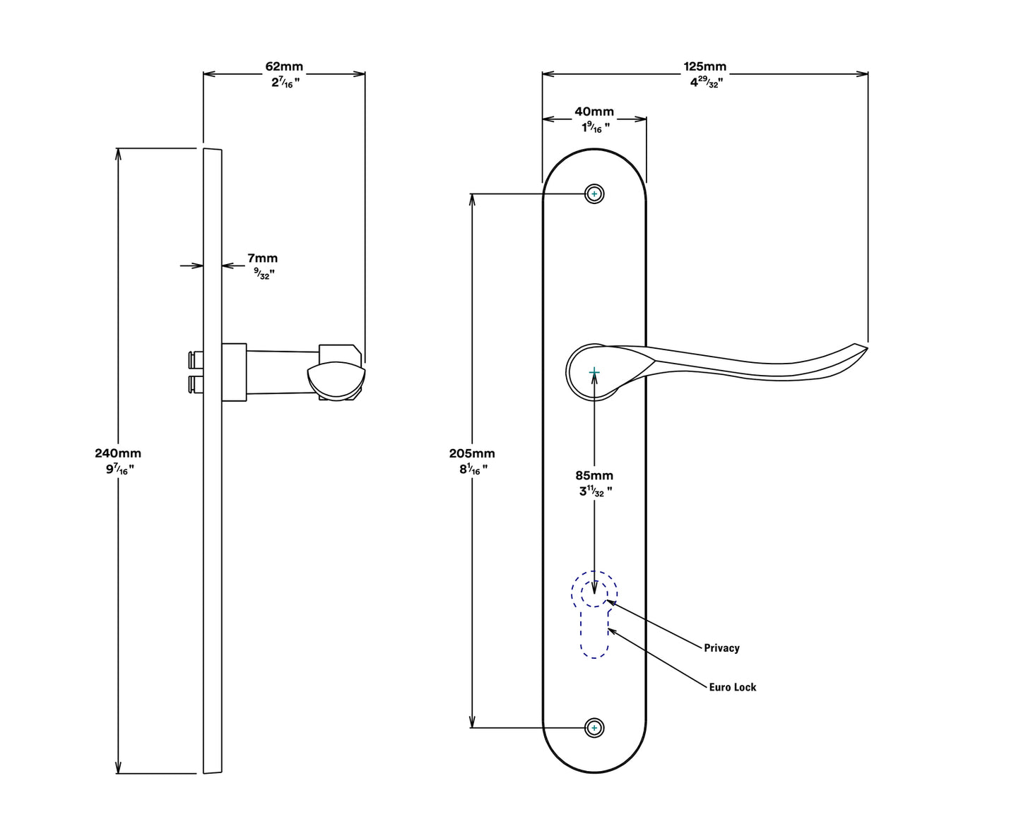 Iver Stirling Door Lever Handle on Oval Backplate Entrance Kit Key/Thumb