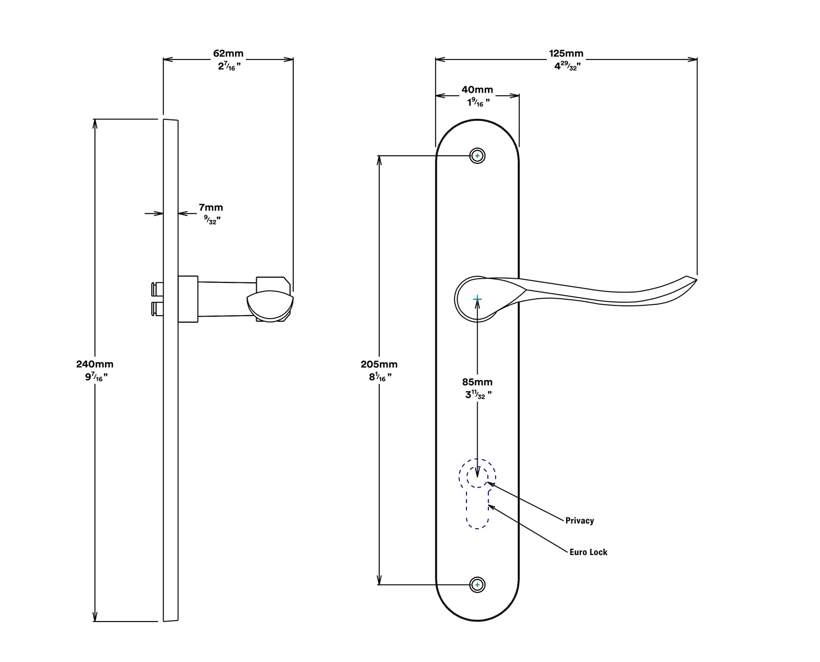 Iver Stirling Door Lever Handle on Oval Backplate Entrance Kit Key/Thumb